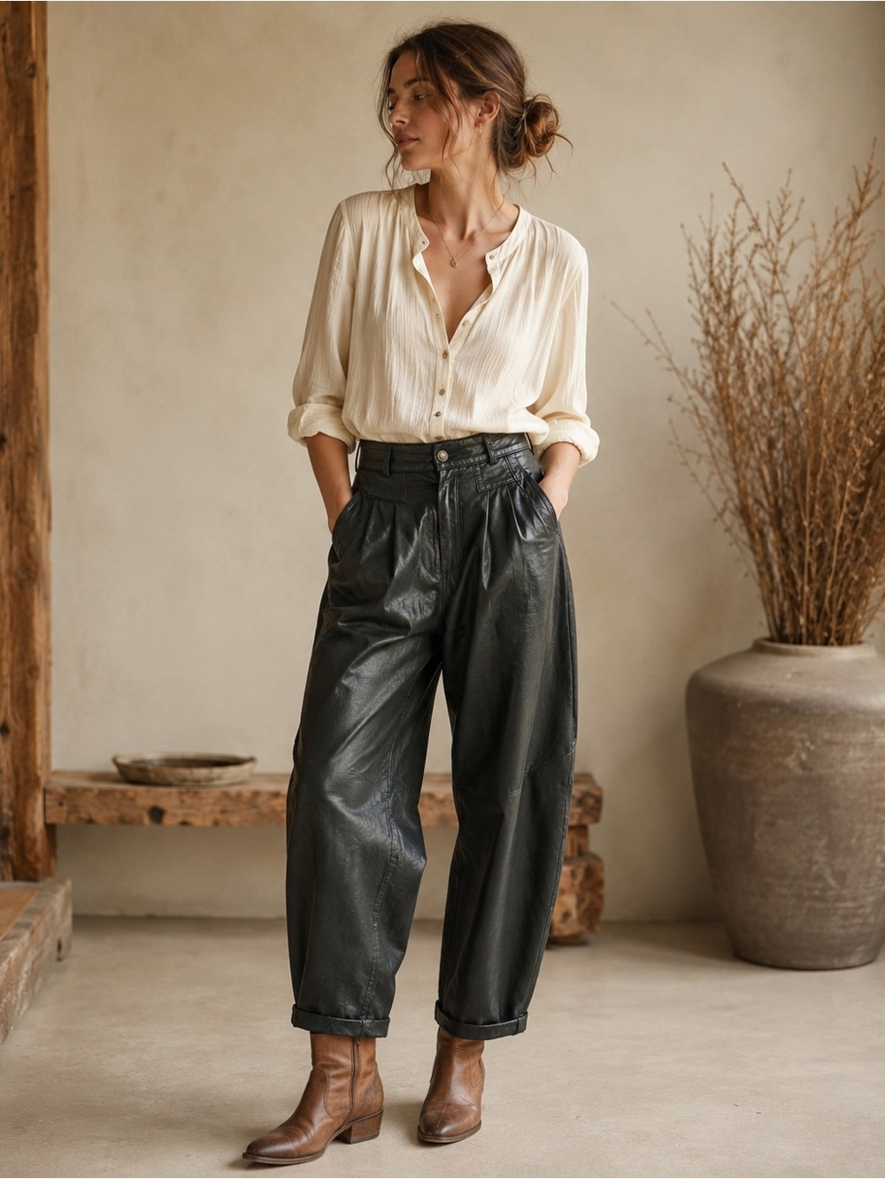TONI Vintage Forest Green Leather Trousers